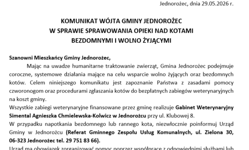 Zdjęcie do Komunikat W&oacute;jta Gminy Jednorożec ws. sprawowania opieki nad kotami bezdomnymi i wolno żyjącymi