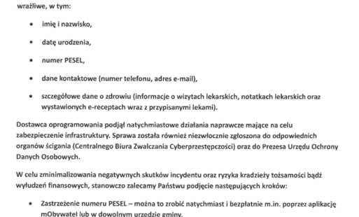 Zdjęcie do Naruszenie bezpieczeństwa danych osobowych - poradnia "Medicus"