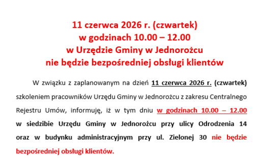 Zdjęcie do Czasowa przerwa w bezpośredniej obsłudze klient&oacute;w dnia 11 czerwca 2026 r.