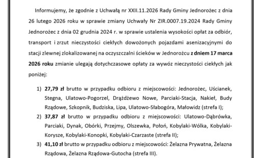 Inforamcja o zmianie stawki